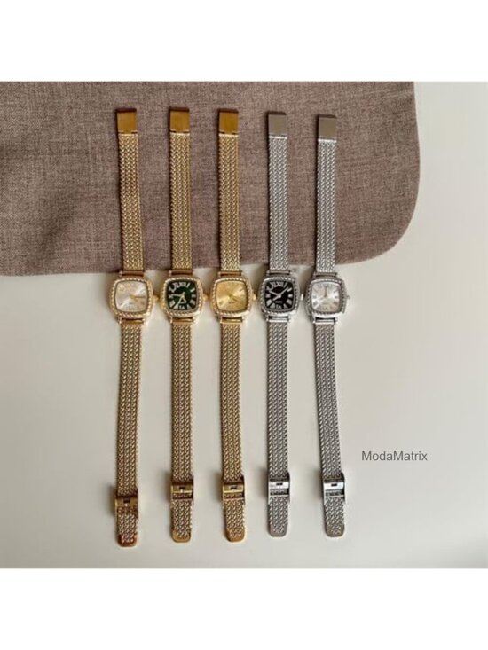 Vintage Roman Numeral Dial Square Quartz Watch with Twisted Bezel Mesh Bracelet main image 5